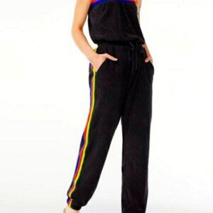 Love & Sports Black Terry Cloth Jumper Sz XXL Neon Rainbow Stripe Loungewear